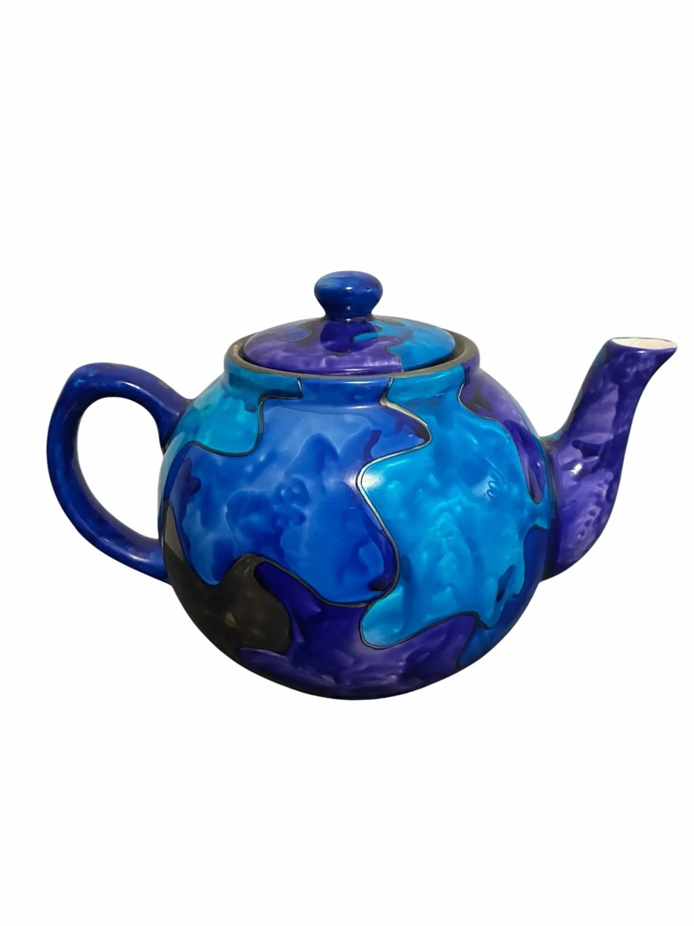 Julie Tougas Studio Pottery Teapot Abstract Blue Purple Silver Hand Painted